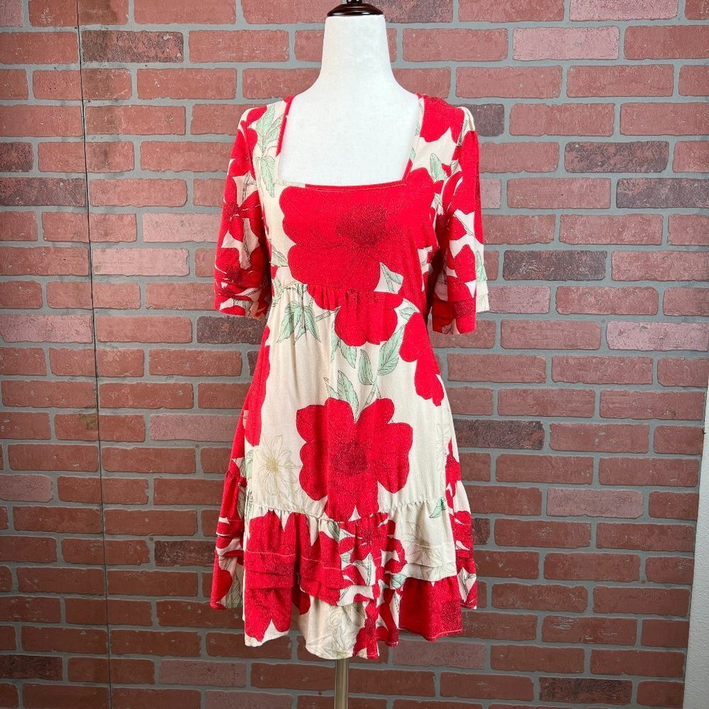 Red Floral Babydoll Dress | BOG Collective | XS